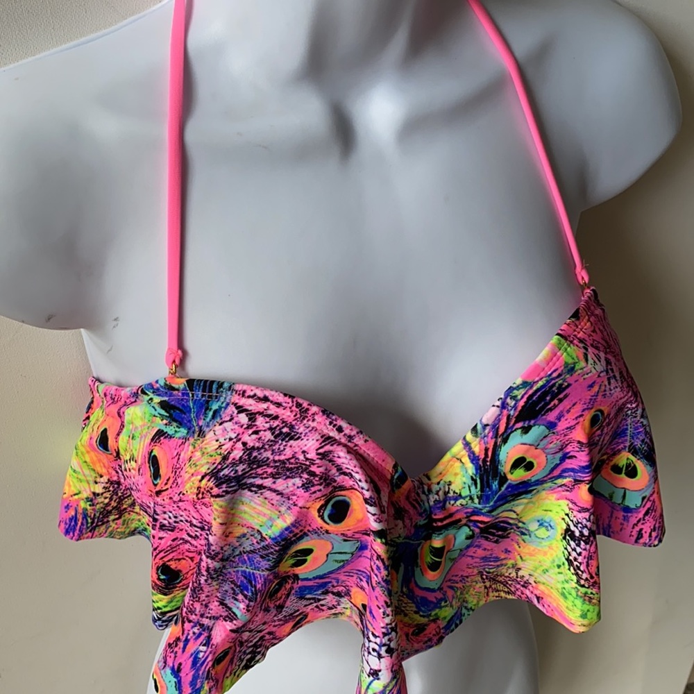 Breaking Waves Peacock Pushup Flounce Bikini Top,M - image 5
